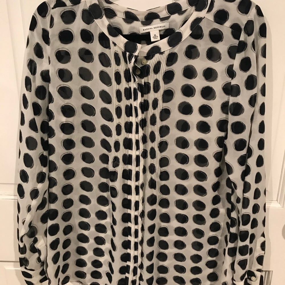 Banana Republic Navy Dot Semi Sheer Blouse